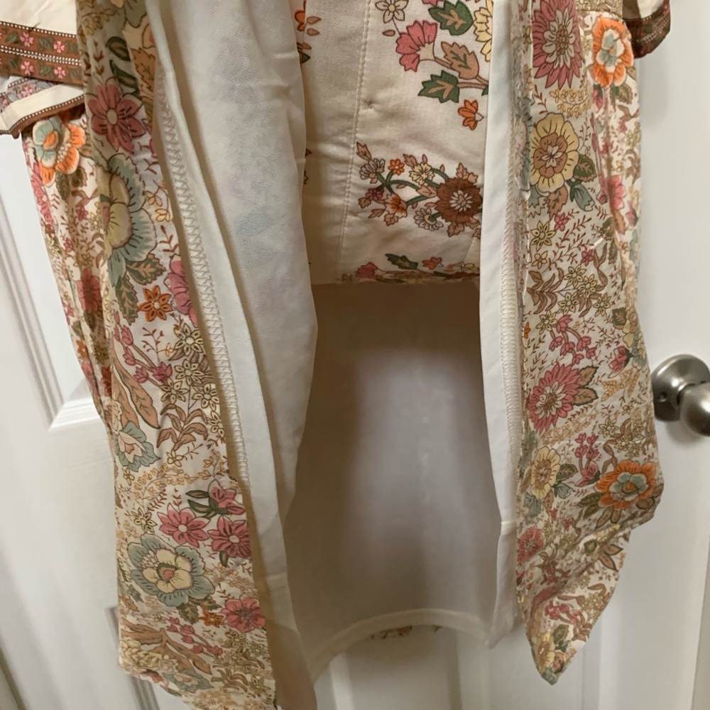 Boho Floral Button-Front Tiered Dress in Cream, Orange & Pink NWT - Picture 6 of 6